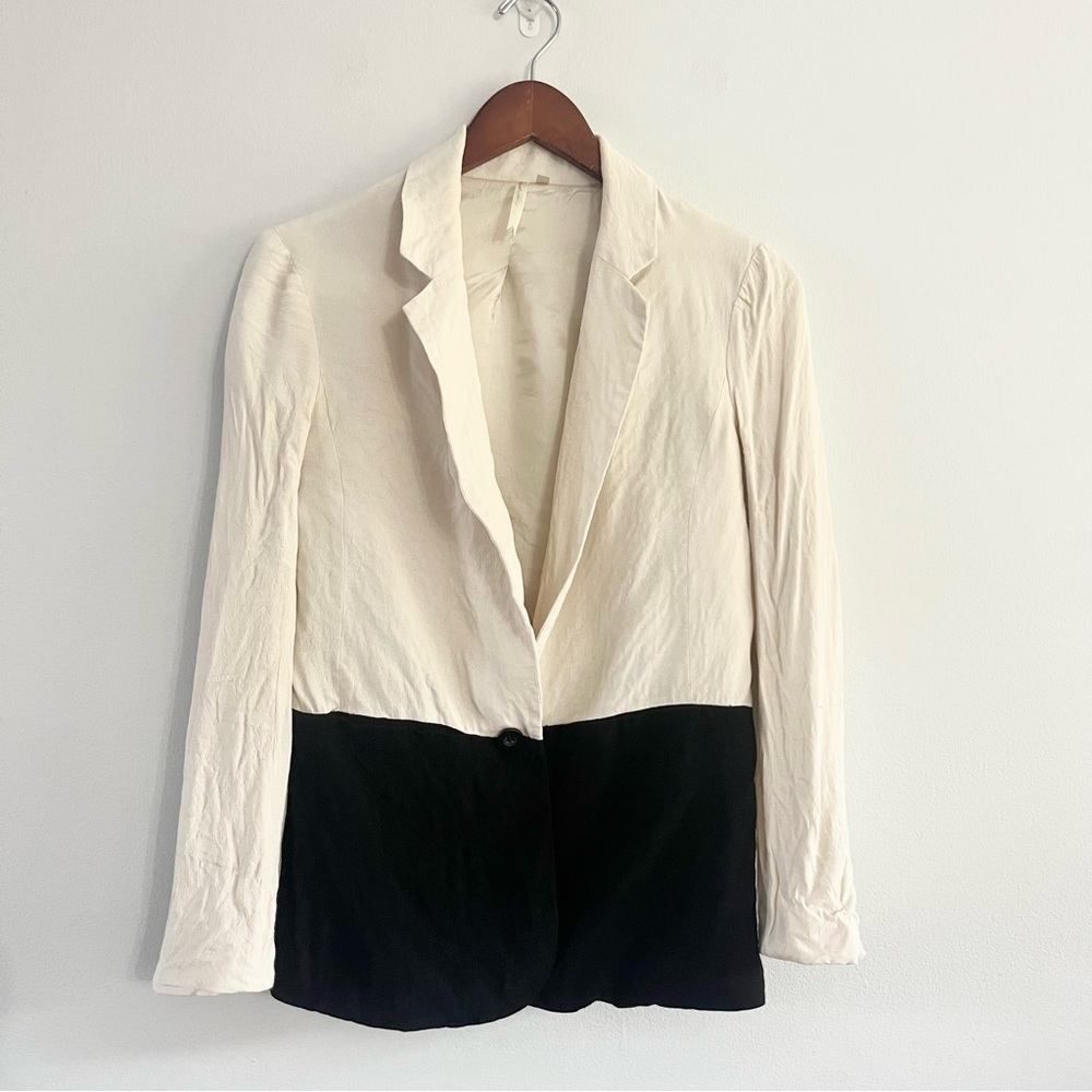 Petticoat Alley Color Blocked Lightweight Blazer w One Button Rayon Viscose S